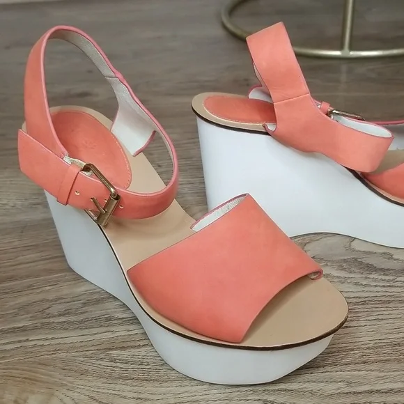 Topshop Womens Coral White Platform Wedge Heel Sandals - Picture 1 of 14